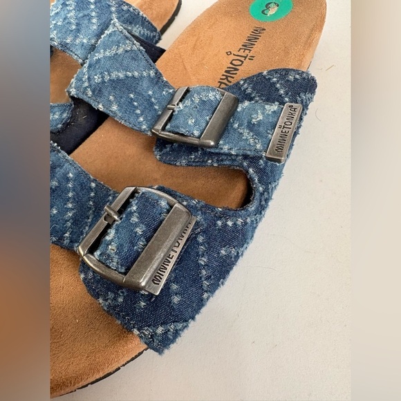 Minnetonka denim double strap Arizona style sandals women’s size 8 - Picture 4 of 6